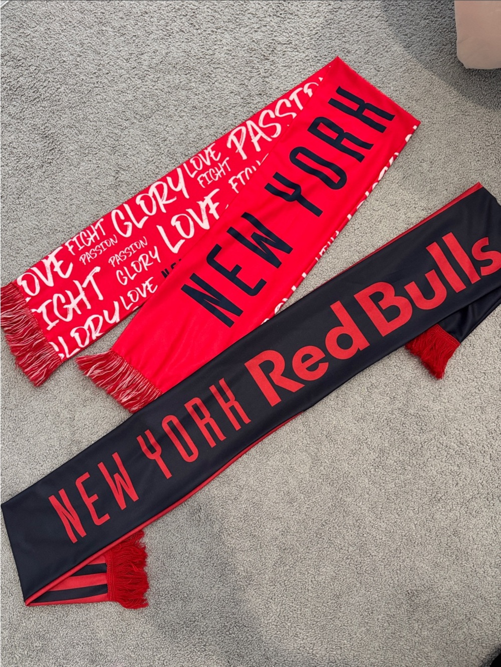 TWO (2) New York Red Bulls Reversible Fan sScarves- Red & Black